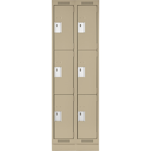 Clean Line Lockers, 3 -tier, Bank of 2, 24" x 18" x 76", Steel, Beige, Rivet (Assembled) Nuna Depot Inc.