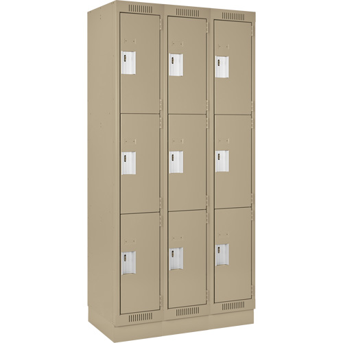 Clean Line Lockers, 3 -tier, Bank of 3, 36" x 18" x 76", Steel, Beige, Rivet (Assembled) Nuna Depot Inc.