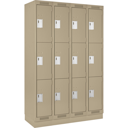 Clean Line Lockers, 3 -tier, Bank of 4, 48" x 18" x 76", Steel, Beige, Rivet (Assembled) Nuna Depot Inc.