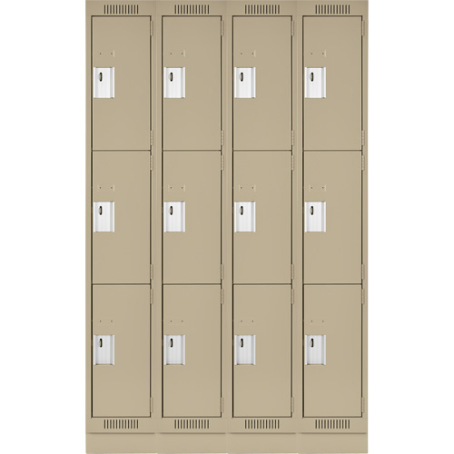 Clean Line Lockers, 3 -tier, Bank of 4, 48" x 18" x 76", Steel, Beige, Rivet (Assembled) Nuna Depot Inc.