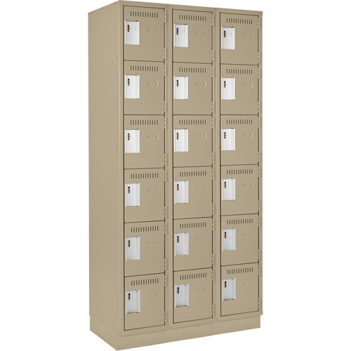 Clean Line Lockerette, 6 -tier, Bank of 3, 36" x 18" x 76", Steel, Beige, Rivet (Assembled) Nuna Depot Inc.