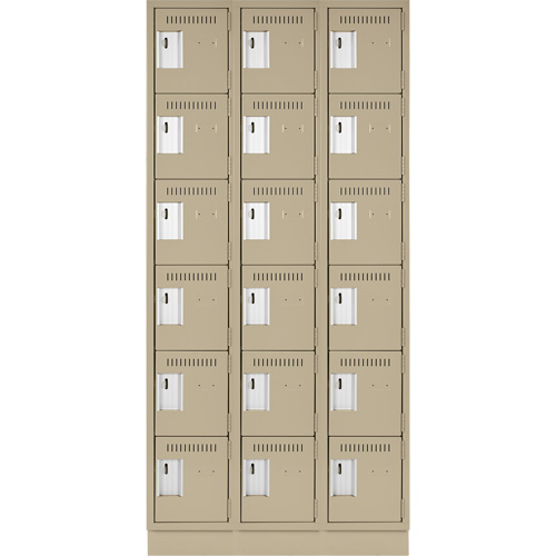 Clean Line Lockerette, 6 -tier, Bank of 3, 36" x 18" x 76", Steel, Beige, Rivet (Assembled) Nuna Depot Inc.