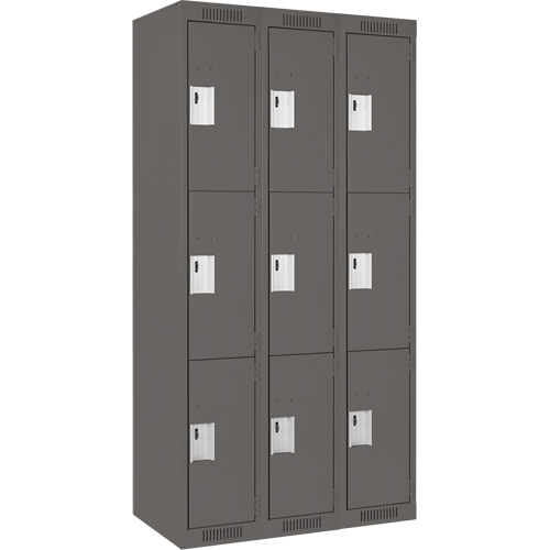 Clean Line Lockers, 3 -tier, Bank of 3, 36" x 18" x 72", Steel, Charcoal, Rivet (Assembled) Nuna Depot Inc.