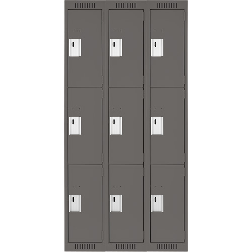 Clean Line Lockers, 3 -tier, Bank of 3, 36" x 18" x 72", Steel, Charcoal, Rivet (Assembled) Nuna Depot Inc.