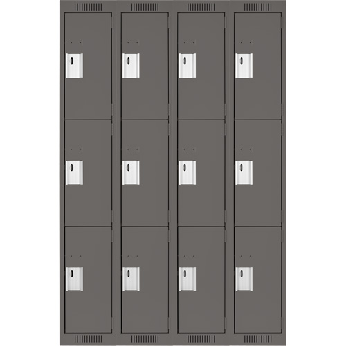 Clean Line Lockers, 3 -tier, Bank of 4, 48" x 18" x 72", Steel, Charcoal, Rivet (Assembled) Nuna Depot Inc.