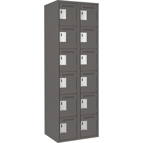 Clean Line Lockerette, 6 -tier, Bank of 2, 24" x 18" x 72", Steel, Charcoal, Rivet (Assembled) Nuna Depot Inc.