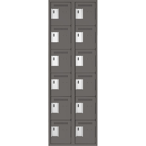 Clean Line Lockerette, 6 -tier, Bank of 2, 24" x 18" x 72", Steel, Charcoal, Rivet (Assembled) Nuna Depot Inc.
