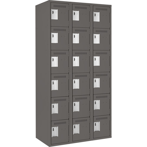 Clean Line Lockerette, 6 -tier, Bank of 3, 36" x 18" x 72", Steel, Charcoal, Rivet (Assembled) Nuna Depot Inc.