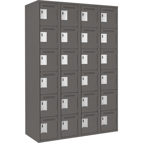 Clean Line Lockerette, 6 -tier, Bank of 4, 48" x 18" x 72", Steel, Charcoal, Rivet (Assembled) Nuna Depot Inc.