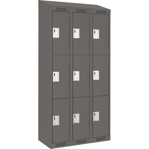 Clean Line Lockers, 3 -tier, Bank of 3, 36" x 18" x 78", Steel, Charcoal, Rivet (Assembled) Nuna Depot Inc.