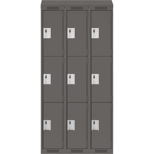 Clean Line Lockers, 3 -tier, Bank of 3, 36" x 18" x 78", Steel, Charcoal, Rivet (Assembled) Nuna Depot Inc.