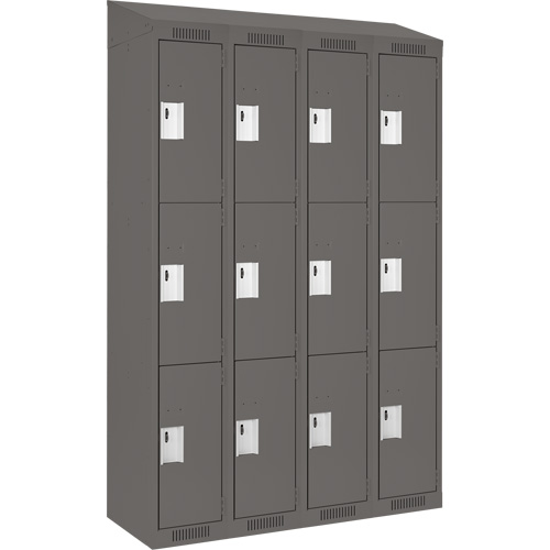 Clean Line Lockers, 3 -tier, Bank of 4, 48" x 18" x 78", Steel, Charcoal, Rivet (Assembled) Nuna Depot Inc.