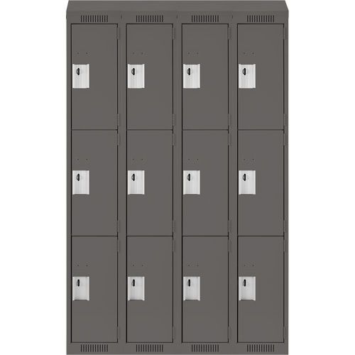 Clean Line Lockers, 3 -tier, Bank of 4, 48" x 18" x 78", Steel, Charcoal, Rivet (Assembled) Nuna Depot Inc.