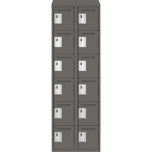 Clean Line Lockerette, 6 -tier, Bank of 2, 24" x 18" x 78", Steel, Charcoal, Rivet (Assembled) Nuna Depot Inc.