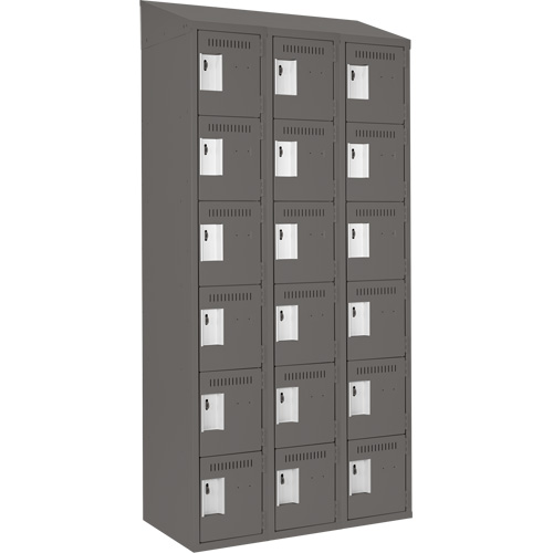Clean Line Lockerette, 6 -tier, Bank of 3, 36" x 18" x 78", Steel, Charcoal, Rivet (Assembled) Nuna Depot Inc.