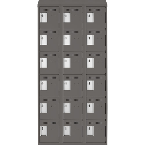 Clean Line Lockerette, 6 -tier, Bank of 3, 36" x 18" x 78", Steel, Charcoal, Rivet (Assembled) Nuna Depot Inc.