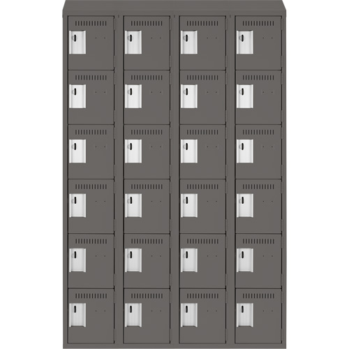 Clean Line Lockerette, 6 -tier, Bank of 4, 48" x 18" x 78", Steel, Charcoal, Rivet (Assembled) Nuna Depot Inc.