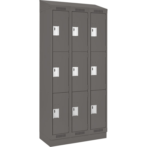 Clean Line Lockers, 3 -tier, Bank of 3, 36" x 18" x 82", Steel, Charcoal, Rivet (Assembled) Nuna Depot Inc.