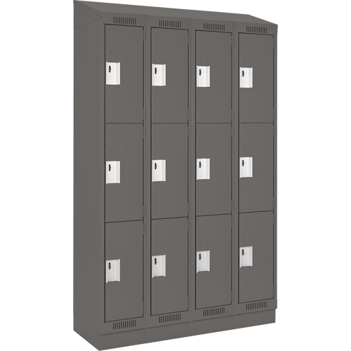 Clean Line Lockers, 3 -tier, Bank of 4, 48" x 18" x 82", Steel, Charcoal, Rivet (Assembled) Nuna Depot Inc.