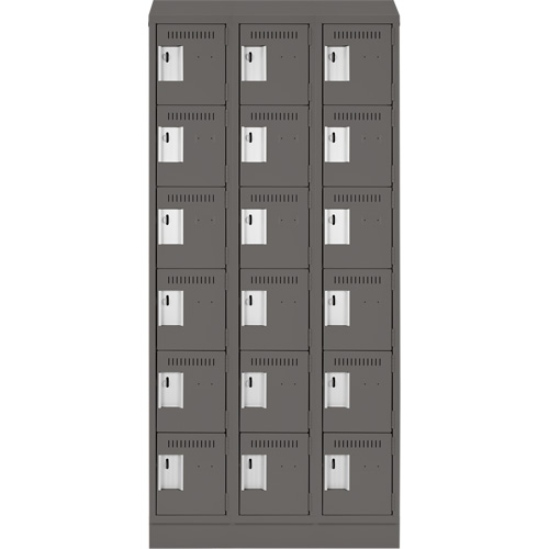 Clean Line Lockerette, 6 -tier, Bank of 3, 36" x 18" x 82", Steel, Charcoal, Rivet (Assembled) Nuna Depot Inc.