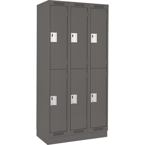 Clean Line Lockers, 2 -tier, Bank of 3, 36" x 18" x 76", Steel, Charcoal, Rivet (Assembled) Nuna Depot Inc.