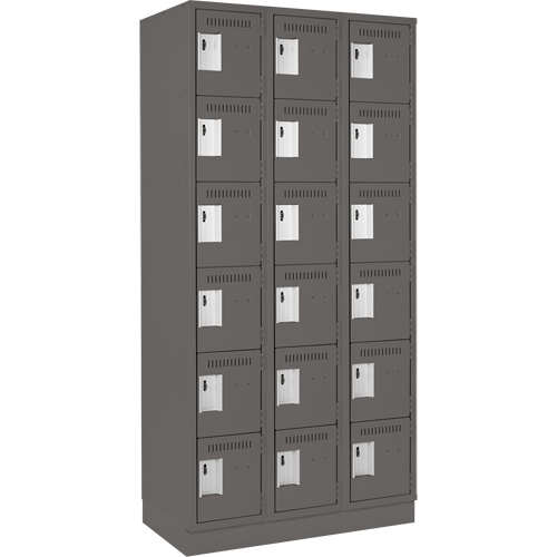 Clean Line Lockerette, 6 -tier, Bank of 3, 36" x 18" x 76", Steel, Charcoal, Rivet (Assembled) Nuna Depot Inc.