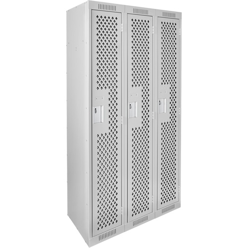 Clean Line Lockers, Bank of 3, 36" x 15" x 72", Steel, Grey, Rivet (Assembled), Perforated Nuna Depot Inc.