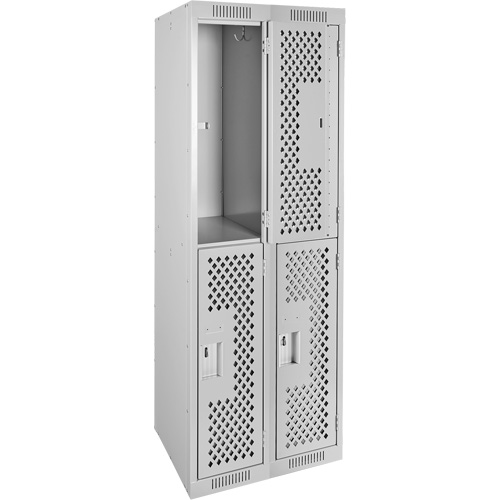 Clean Line Lockers, 2 -tier, Bank of 2, 24" x 12" x 72", Steel, Grey, Rivet (Assembled), Perforated Nuna Depot Inc.