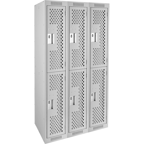 Clean Line Lockers, 2 -tier, Bank of 3, 36" x 12" x 72", Steel, Grey, Rivet (Assembled), Perforated Nuna Depot Inc.