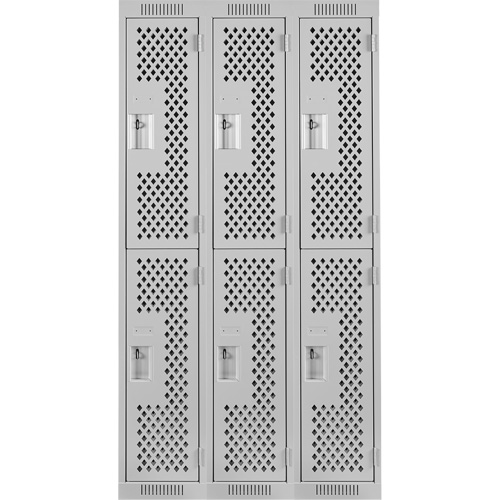 Clean Line Lockers, 2 -tier, Bank of 3, 36" x 12" x 72", Steel, Grey, Rivet (Assembled), Perforated Nuna Depot Inc.