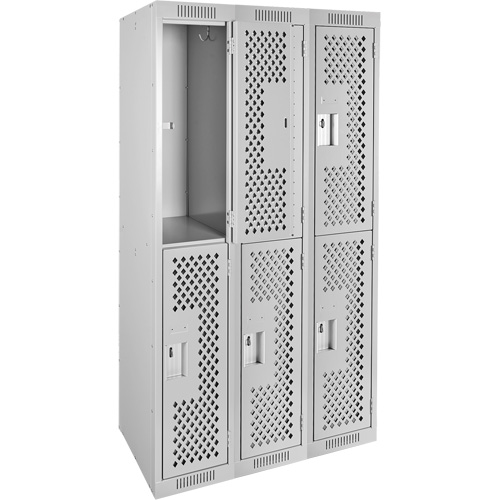 Clean Line Lockers, 2 -tier, Bank of 3, 36" x 12" x 72", Steel, Grey, Rivet (Assembled), Perforated Nuna Depot Inc.