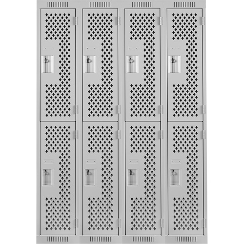 Clean Line Lockers, 2 -tier, Bank of 4, 48" x 15" x 72", Steel, Grey, Rivet (Assembled), Perforated Nuna Depot Inc.