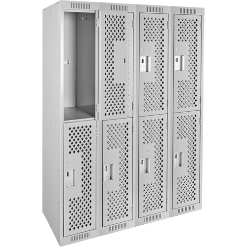 Clean Line Lockers, 2 -tier, Bank of 4, 48" x 15" x 72", Steel, Grey, Rivet (Assembled), Perforated Nuna Depot Inc.