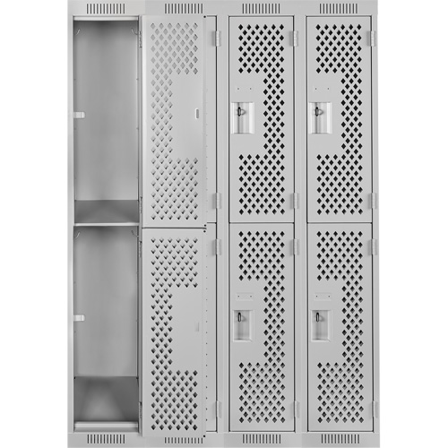 Clean Line Lockers, 2 -tier, Bank of 4, 48" x 15" x 72", Steel, Grey, Rivet (Assembled), Perforated Nuna Depot Inc.