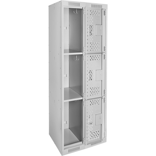 Clean Line Lockers, 3 -tier, Bank of 2, 24" x 12" x 72", Steel, Grey, Rivet (Assembled), Perforated Nuna Depot Inc.