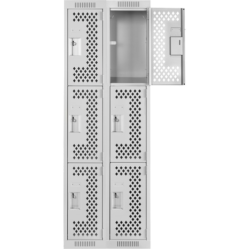 Clean Line Lockers, 3 -tier, Bank of 2, 24" x 12" x 72", Steel, Grey, Rivet (Assembled), Perforated Nuna Depot Inc.