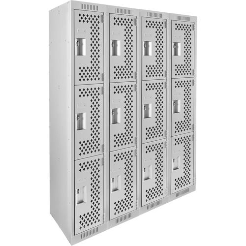 Casiers Clean Line, 3 niveaux, Bloc de 4, 48" x 12" x 72", Acier, Gris, Rivet (assembl&eacute;), Perfor&eacute; Nuna Depot Inc.