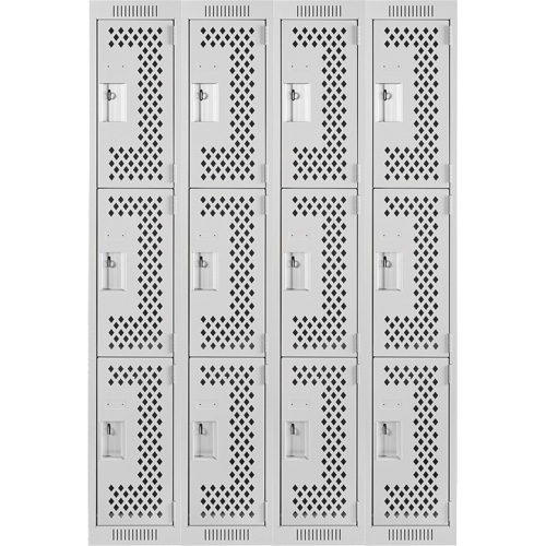 Casiers Clean Line, 3 niveaux, Bloc de 4, 48" x 12" x 72", Acier, Gris, Rivet (assembl&eacute;), Perfor&eacute; Nuna Depot Inc.