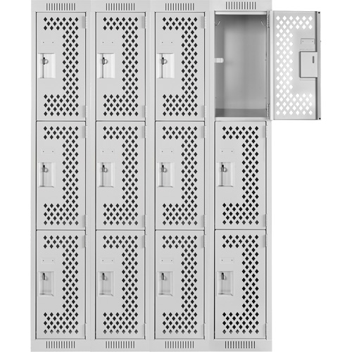 Casiers Clean Line, 3 niveaux, Bloc de 4, 48" x 12" x 72", Acier, Gris, Rivet (assembl&eacute;), Perfor&eacute; Nuna Depot Inc.
