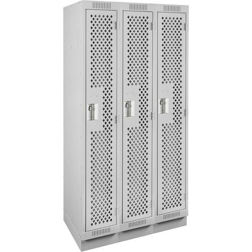 Clean Line Lockers, Bank of 3, 36" x 12" x 76", Steel, Grey, Rivet (Assembled), Perforated Nuna Depot Inc.