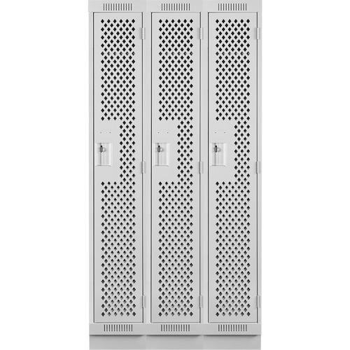 Clean Line Lockers, Bank of 3, 36" x 12" x 76", Steel, Grey, Rivet (Assembled), Perforated Nuna Depot Inc.