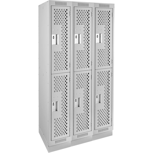 Clean Line Lockers, 2 -tier, Bank of 3, 36" x 15" x 76", Steel, Grey, Rivet (Assembled), Perforated Nuna Depot Inc.