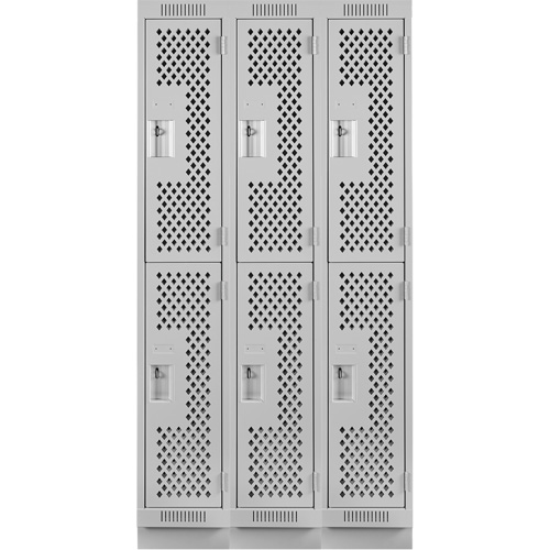 Clean Line Lockers, 2 -tier, Bank of 3, 36" x 15" x 76", Steel, Grey, Rivet (Assembled), Perforated Nuna Depot Inc.