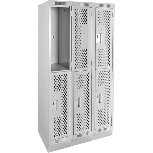 Clean Line Lockers, 2 -tier, Bank of 3, 36" x 15" x 76", Steel, Grey, Rivet (Assembled), Perforated Nuna Depot Inc.
