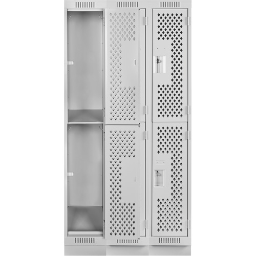 Clean Line Lockers, 2 -tier, Bank of 3, 36" x 15" x 76", Steel, Grey, Rivet (Assembled), Perforated Nuna Depot Inc.
