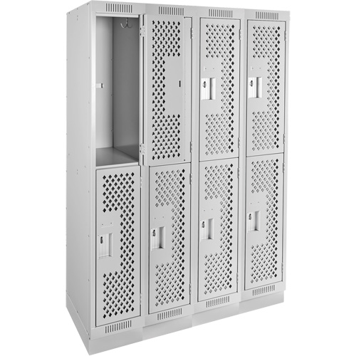Clean Line Lockers, 2 -tier, Bank of 4, 48" x 15" x 76", Steel, Grey, Rivet (Assembled), Perforated Nuna Depot Inc.