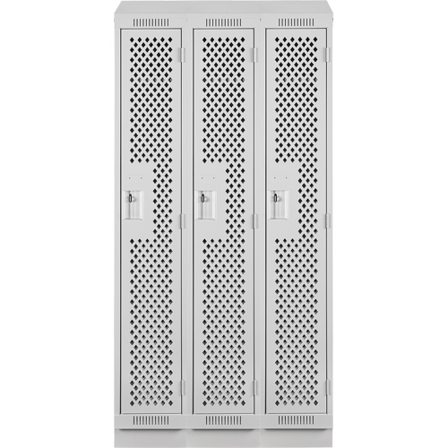 Clean Line Lockers, Bank of 3, 36" x 18" x 82", Steel, Grey, Rivet (Assembled), Perforated Nuna Depot Inc.
