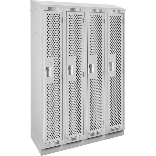 Clean Line Lockers, Bank of 4, 48" x 18" x 82", Steel, Grey, Rivet (Assembled), Perforated Nuna Depot Inc.
