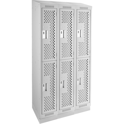 Clean Line Lockers, 2 -tier, Bank of 3, 36" x 12" x 82", Steel, Grey, Rivet (Assembled), Perforated Nuna Depot Inc.
