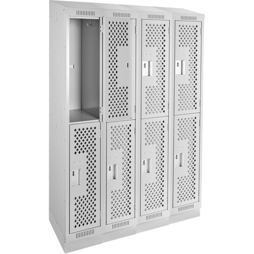 Casiers Clean Line, 2 niveaux, Bloc de 4, 48" x 12" x 82", Acier, Gris, Rivet (assembl&eacute;), Perfor&eacute; Nuna Depot Inc.